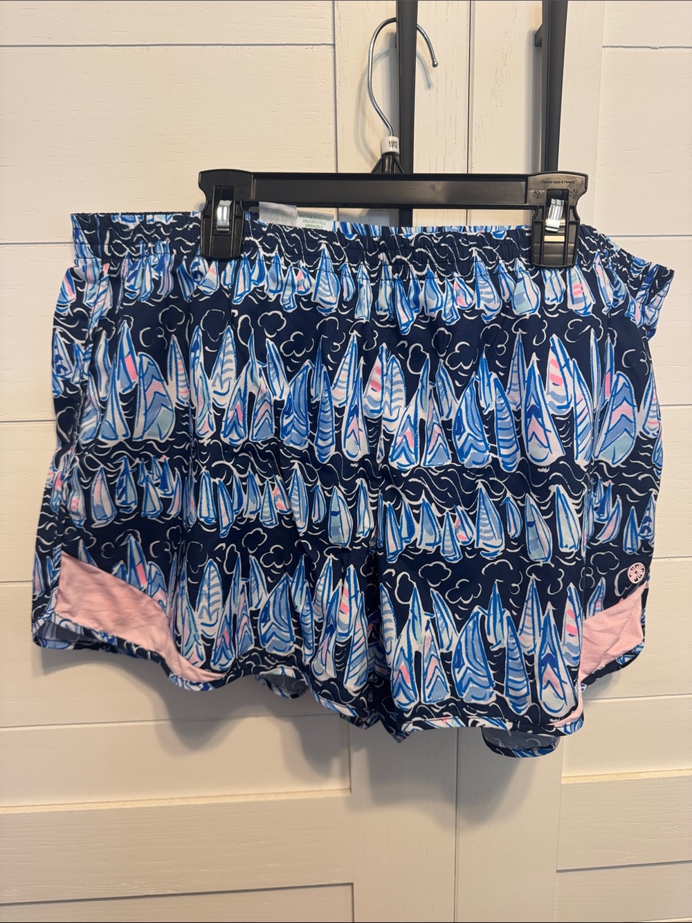Lilly Pulitzer Navy Sailboat Print Shorts with Pink Trim